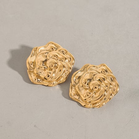 1 Pair Romantic Series Gorgeous Flowers Stainless Steel Gold Color Women's Stud Earrings