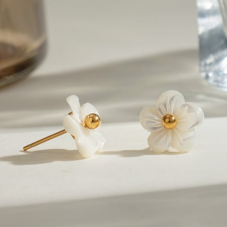 1 pair romantic series sweet flower stainless steel  gold plated women stud earrings