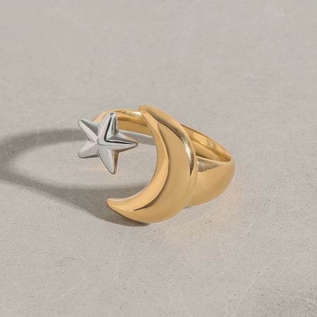 bague simple pour femme, série classique , en acier inoxydable couleur or, lune 2