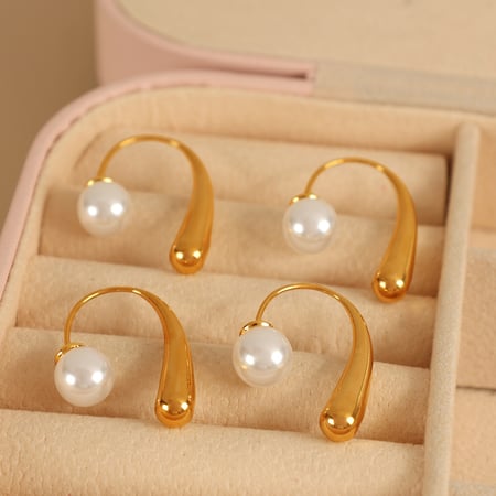 1 pair simple series simple geometric stainless steel  gold plated artificial pearl women stud earrings 2