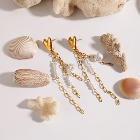 1 Pair Luxurious Series Sweet Heart Tassel Exquisite Stainless Steel Gold Color Women's Drop Earrings