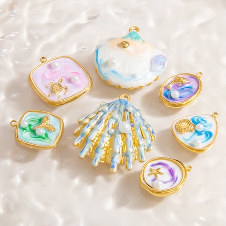 1 Piece Romantic Series Vacation Beach Marine Elements Oil- Glazing Stainless Steel Gold Color Shell Women's Pendants