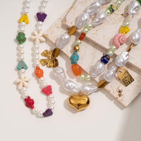 1 Piece Polychrome Series Vacation Turtle Shape Natural Stone Stainless Steel Gold Color Women's random Beaded Necklaces 2