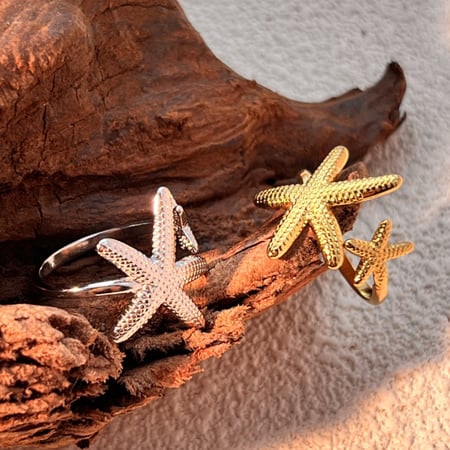 1 Piece Cute Starfish Stainless Steel Gold Color Women's Adjustable Rings 2