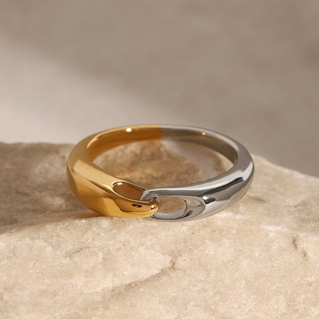 1 stuk damesring van roestvrij staal met gemengde kleuren en verguld zirkonia 2