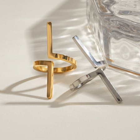 1 pezzo di anelli regolabili da donna in acciaio inossidabile placcato oro con motivo geometrico semplice 2