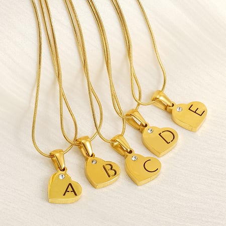 1 piece simple series simple letter stainless steel  gold plated crystal unisex pendant necklaces 2