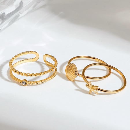 1 Piece Romantic Series Exquisite Conch Stainless Steel Gold Color Women's Ring Sets 2