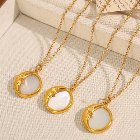 1 Piece Romantic Series Classic Sun/Moon Titanium Steel   Gold Color  Shell Women's Pendant Necklaces 2