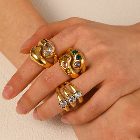 1 Piece Luxurious Series Vogue Natural Droplet Stainless Steel Gold Color Women's Single Rings