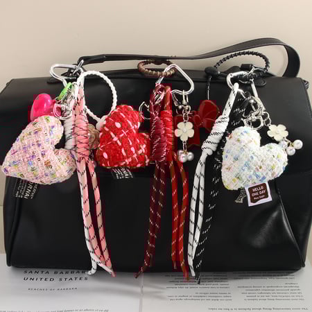 1 Piece Stylish Series Elegant Plaid Heart Shape Garniture Rayon Women's Bag Charms 2