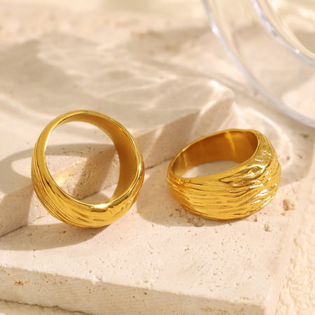 1 paire de bagues simples pour femme en acier titane plaqué or , style rétro 2