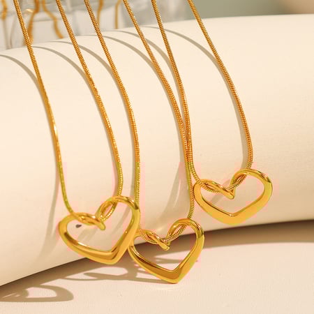 1 piece simple series simple heart stainless steel  gold plated women pendant necklaces 2