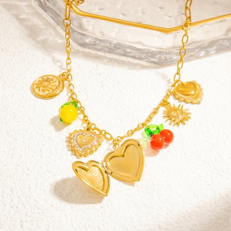 1 piece luxurious series sweet heart stainless steel  gold color plated rhinestone women's pendant necklaces