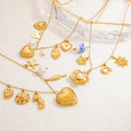 1 piece romantic series natural heart stainless steel  gold color plated artificial pearl women's pendant necklaces 2