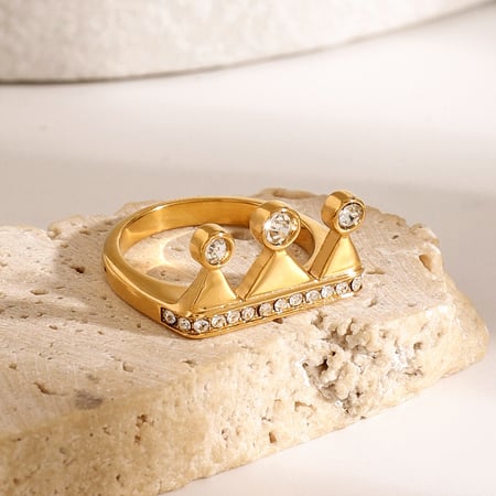1 pair simple series simple geometric stainless steel  gold plated zircon women single ring