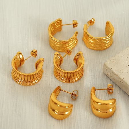 1 paire de boucles d'oreilles créoles géométriques simples en acier inoxydable plaqué or  pour femme 2