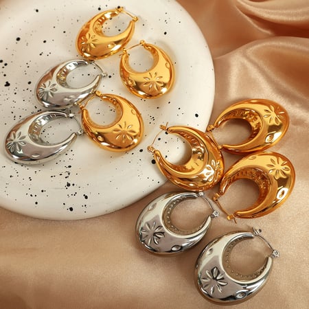 1 paire de boucles d'oreilles créoles rétro géométriques en acier inoxydable plaqué or  pour femme 2