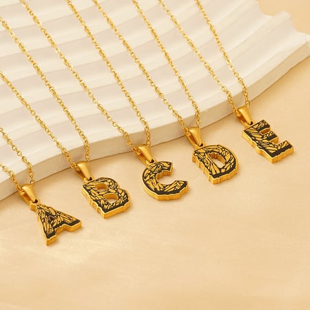 collier avec pendentif unisexe en acier titane plaqué or , lettre classique, 1 pièce 2