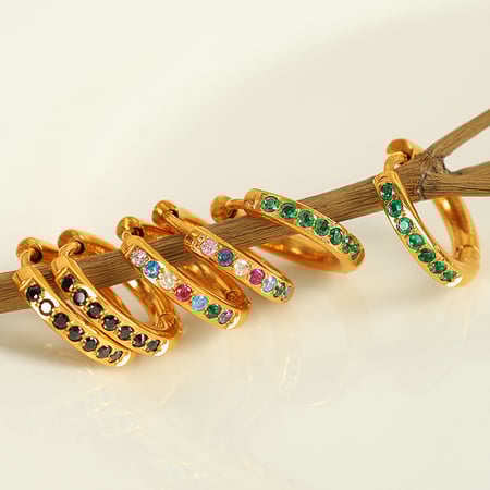 1 pair simple series classic geometric stainless steel  gold plated zircon women hoop earrings 2