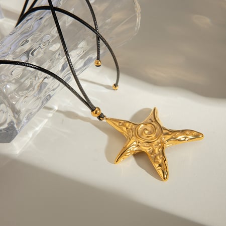 europese en amerikaanse grensoverschrijdende -stijl dames  gouden roestvrijstalen oversized retro geregen zeester hanger ketting sieraden  2