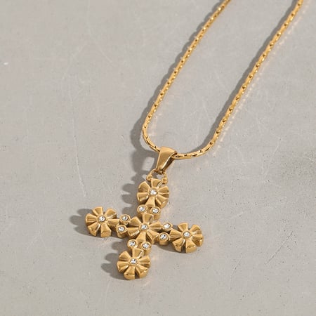 1 stück classic series  kreuz edelstahl gold farbe damen anhänger halsketten 2
