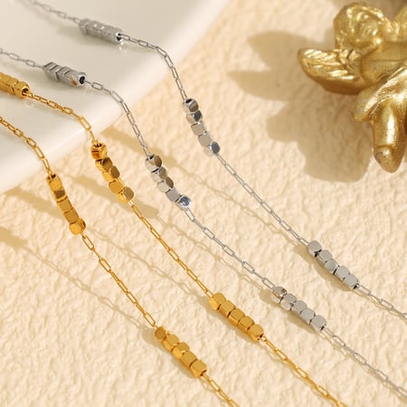 1 Piece Simple Series Minimalist Solid Color Cubic Titanium Steel Gold Color Women's Chain Necklaces 2