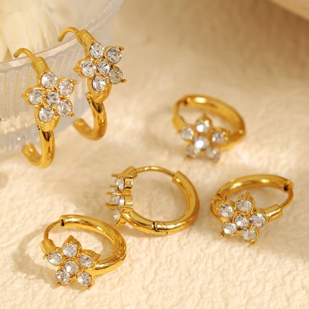 1 paire de boucles d'oreilles créoles pour femme, série luxueuse, style rétro, en acier inoxydable, couleur or, strass 2