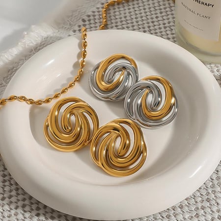 1 Paar einfache Serie elegante ringförmige Edelstahl Gold Farbe Damen Ohrstecker 2