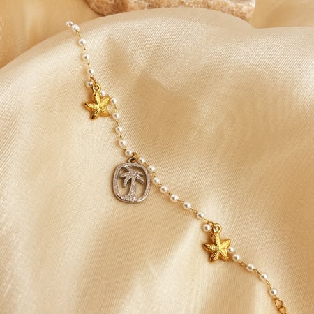 1 Piece Shinning Series Vacational Coconut Palm Stainless Steel Gold Color Women's Beaded Bracelets 2
