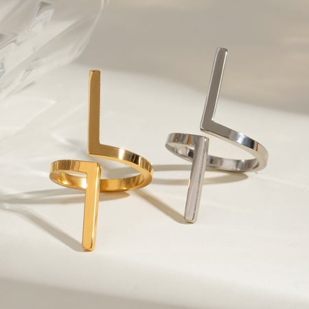 1 pezzo di anelli regolabili da donna in acciaio inossidabile placcato oro con motivo geometrico semplice