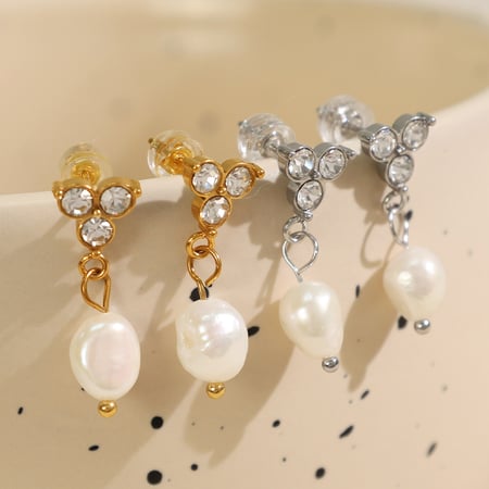 1 Paar klassische Serie Retro Droplet Edelstahl Gold Farbe künstliche Perle Damen Tropfen Ohrringe 2