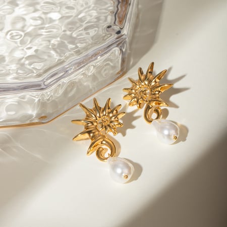 europäische und amerikanische grenzüberschreitende -stil 18 karat gold edelstahl seepferdchen fadenförmige hängende speziell geformte perlenohrringe ohrringe schmuck  2