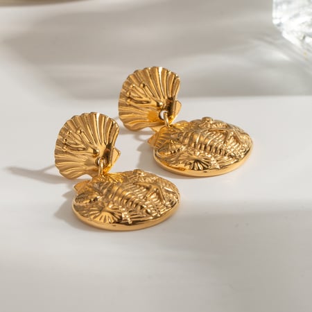 1 pair classic series retro turtle stainless steel  gold plated women drop earrings 2