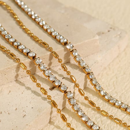 1 piece luxurious series simple geometric stainless steel  gold plated zircon women beaded necklaces