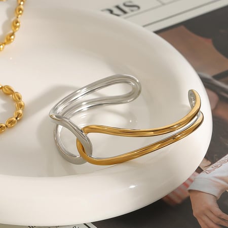 1 Piece Minimalist Series Designable Overlap Line Stainless Steel Gold Color Women's Bangles 2