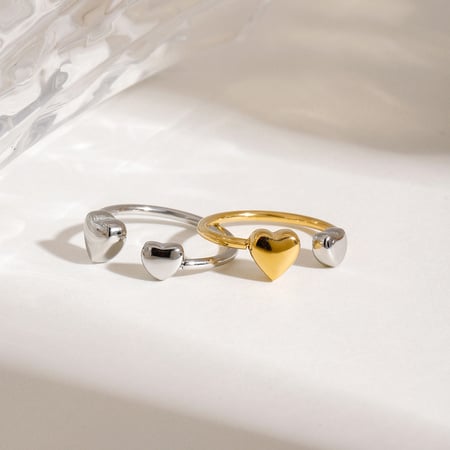 1 Pair Romantic Series Minimalist Heart Stainless Steel Gold Color Women's Adjustable Rings