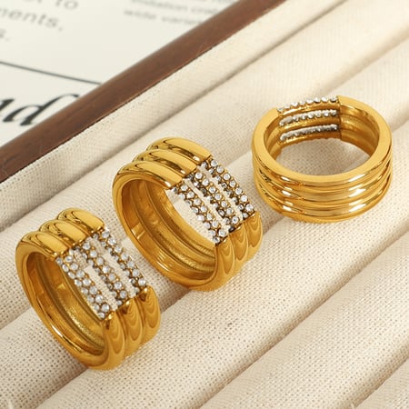 1 pair simple series simple geometric stainless steel  gold plated rhinestone women single rings 2