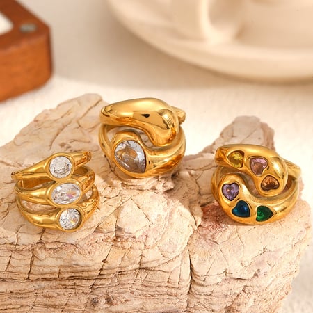 1 Piece Luxurious Series Vogue Natural Droplet Stainless Steel Gold Color Women's Single Rings 2