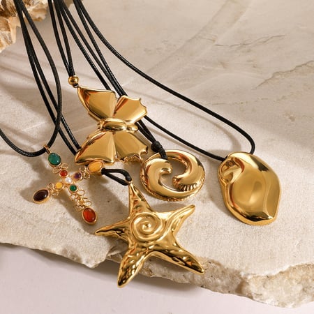 1 piece simple trendy style chunky bowknot starfish shape stainless steel  gold plated women's pendant necklaces 2