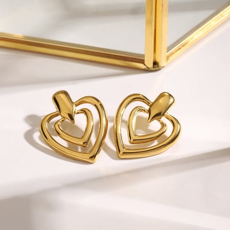 1 pair  heart stainless steel gold color women's stud earrings 2