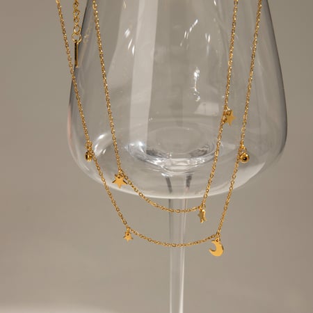 1 stuk eenvoudige serie elegante zon/maan roestvrij staal  vergulde strass dames gelaagde kettingen
