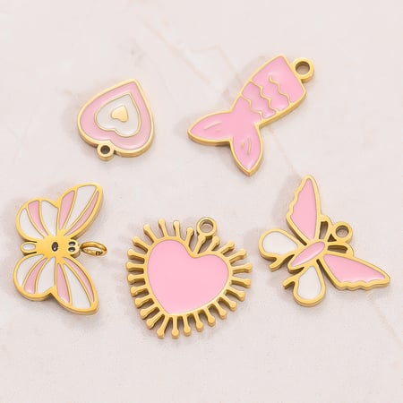 1 Piece Romantic Series Sweet Drop Oil Heart Stainless Steel Gold Color Women's Pendants 2
