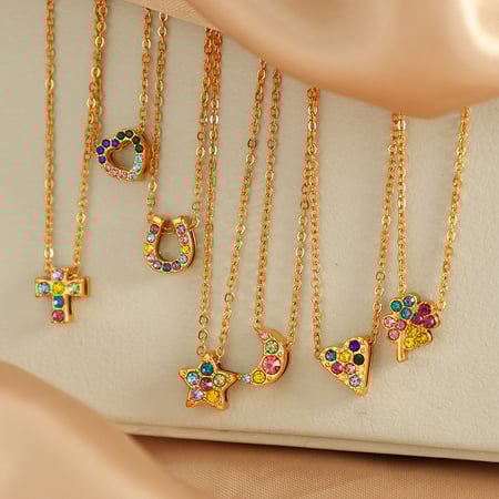 1 piece simple series simple heart stainless steel  gold plated rhinestone women pendant necklaces 2