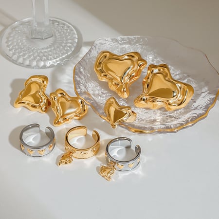 1 Stück Romantische Serie Retro Liebe/Herzform Edelstahl Gold Farbe Damen Einzelringe