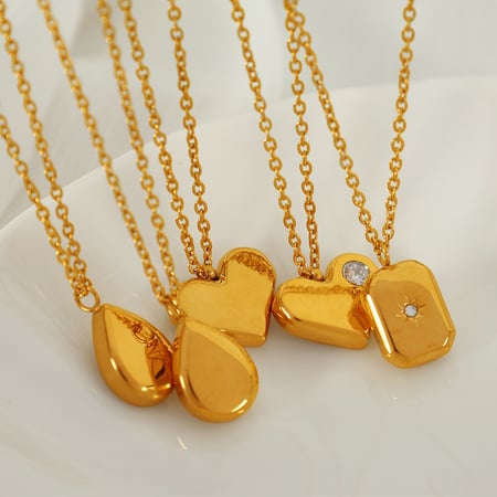 1 piece simple series retro heart stainless steel  gold plated zircon women pendant necklaces 2
