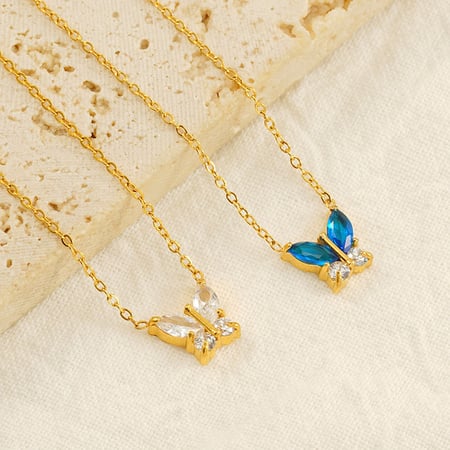 1 piece simple series simple bow knot titanium steel  gold plated zircon women pendant necklaces 2