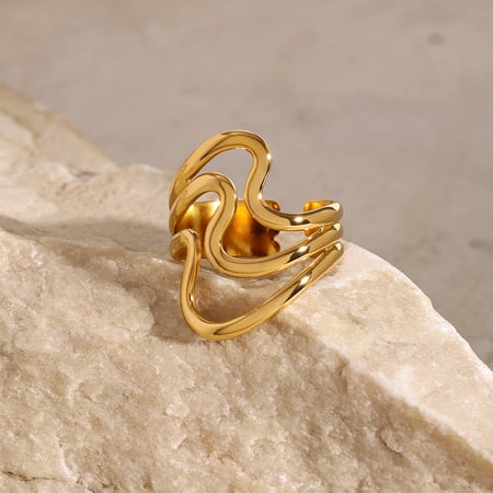Anello singolo da donna in acciaio inossidabile placcato oro con motivo geometrico, 1 pezzo