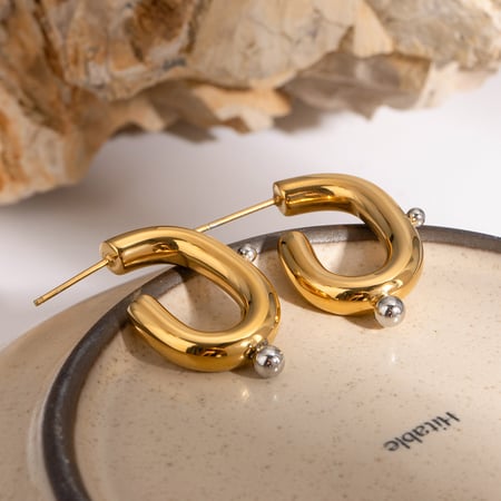 1 pair simple series  style geometric stainless steel  gold plated artificial pearl women hoop earrings 2