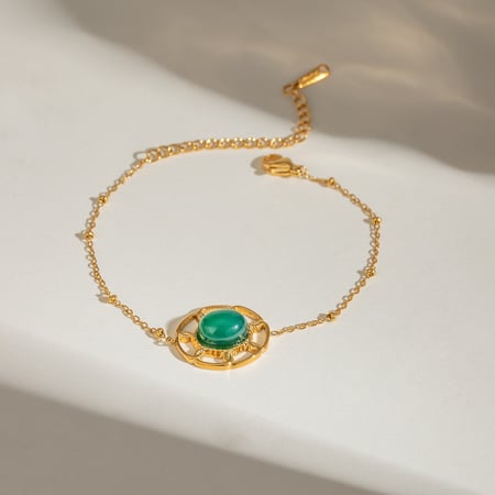 1 piece ethnic series retro geometric stainless steel  gold plated natural stone women charm bracelets